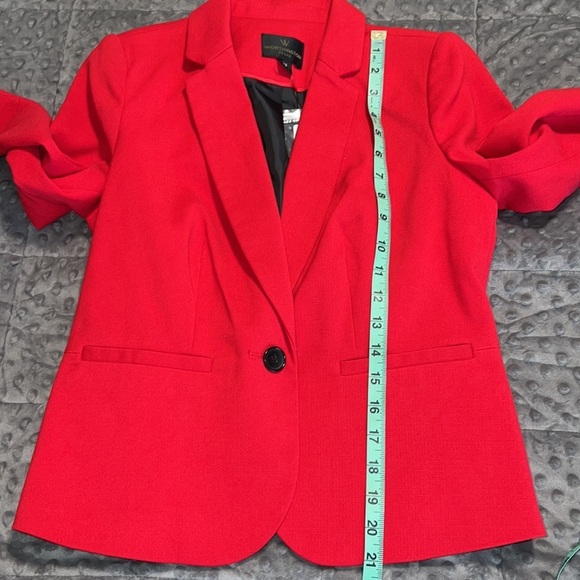 Worthington PS blazer w/shoulder pads cherry cordial 1 button front 3 button slv - Picture 5 of 12